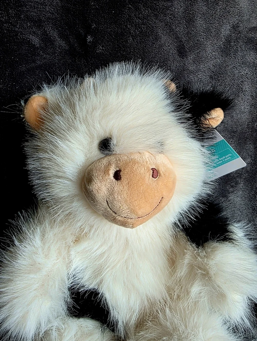 New 11-inch Black and White Fuzzy Cow Plush Way To Celebrate, Easter, farm theme